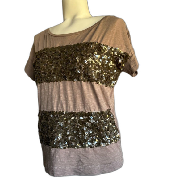 Ann Taylor LOFT Brown Sequined Blouse XS - Picture 2 of 9
